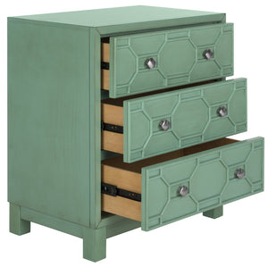 Safavieh Izumi Modern 3-Drawer Chest In Vibrant Turquoise With Geometric Design For Stylish Storage Solutions CHS9201A