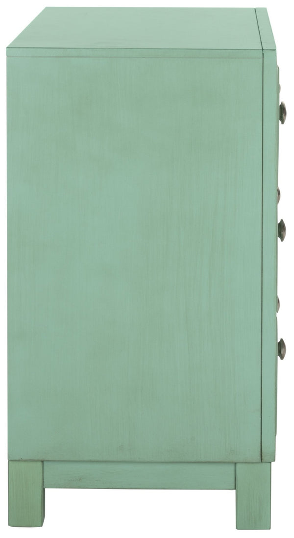 Safavieh Izumi Modern 3-Drawer Chest In Vibrant Turquoise With Geometric Design For Stylish Storage Solutions CHS9201A
