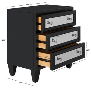 Safavieh Marlon 3-Drawer Chest - Chic Mirrored Accent For Stylish Storage In Bedrooms Or Living Spaces Black CHS9202A