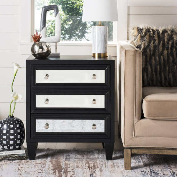 Safavieh Marlon 3-Drawer Chest - Chic Mirrored Accent For Stylish Storage In Bedrooms Or Living Spaces Black CHS9202A