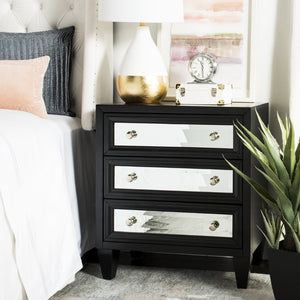 Safavieh Marlon 3-Drawer Chest - Chic Mirrored Accent For Stylish Storage In Bedrooms Or Living Spaces Black CHS9202A
