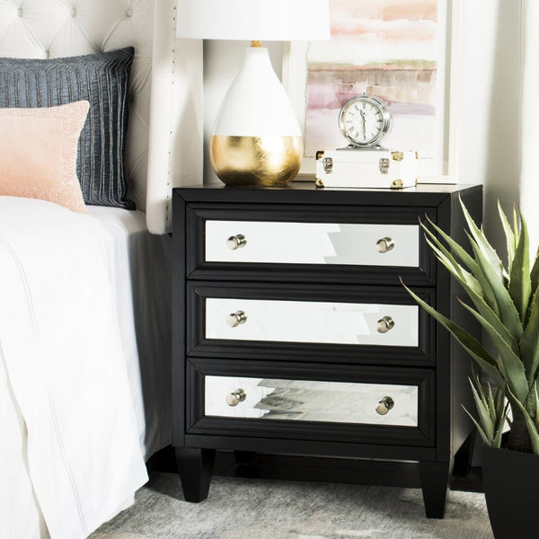 Safavieh Marlon 3-Drawer Chest - Chic Mirrored Accent For Stylish Storage In Bedrooms Or Living Spaces Black CHS9202A