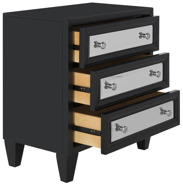Safavieh Marlon 3-Drawer Chest - Chic Mirrored Accent For Stylish Storage In Bedrooms Or Living Spaces Black CHS9202A