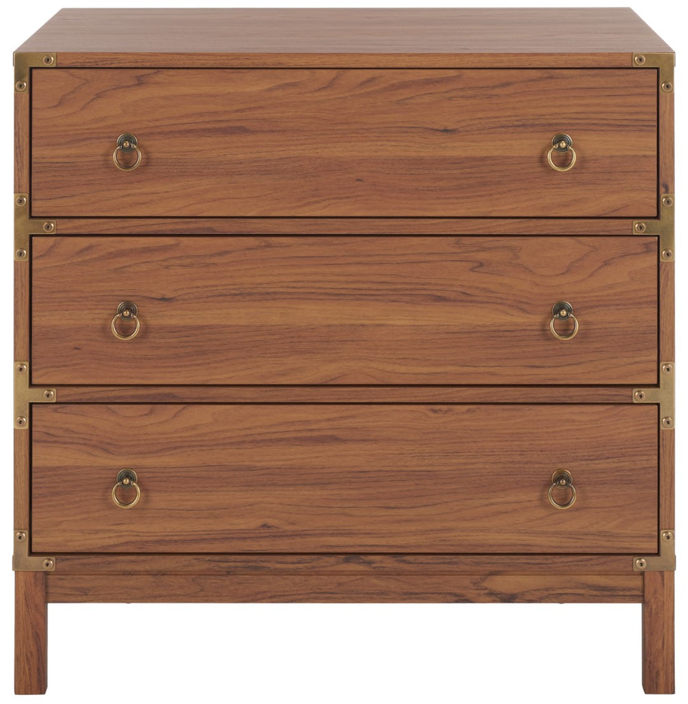 Safavieh Galio 3 Drawer Chest XII23 Walnut / Gold Particle Board, Mdf, Honeycomb,  Solid Wood, Iron CHS9600A