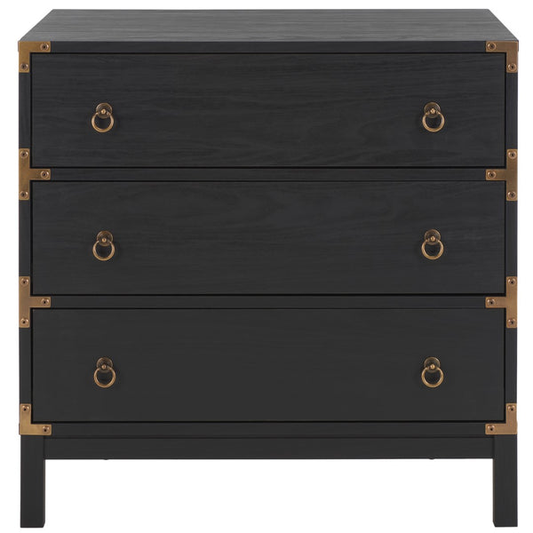 Safavieh Galio 3 Drawer Chest XII23 Black / Gold Particle Board, Mdf, Honeycomb,  Solid Wood, Iron CHS9600B