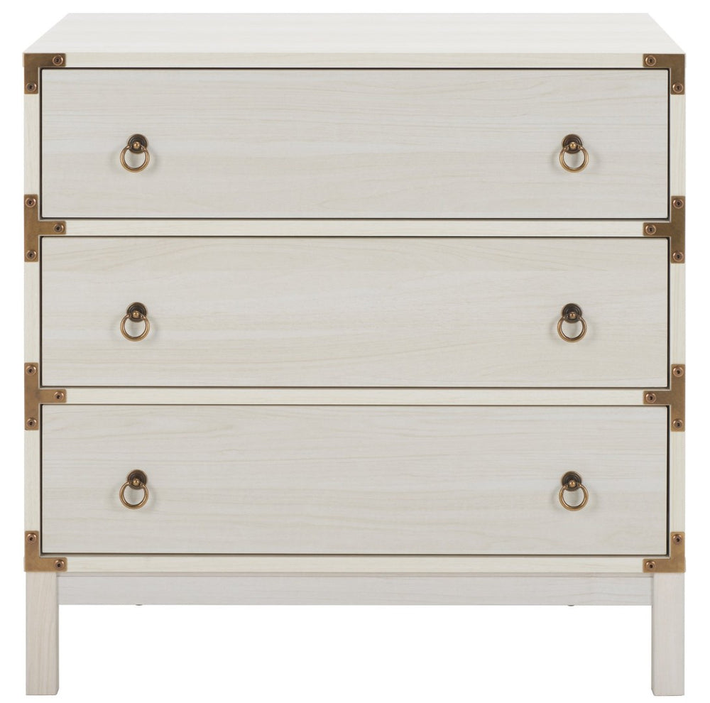 Safavieh Galio Vintage-Inspired Three-Drawer Chest For Elegant Storage In Bedroom, Living Room, Or Entryway Bleached White / Gold CHS9600C