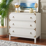 Safavieh Galio 3 Drawer Chest XII23 White / Gold Particle Board, Mdf, Honeycomb,  Solid Wood, Iron CHS9600C