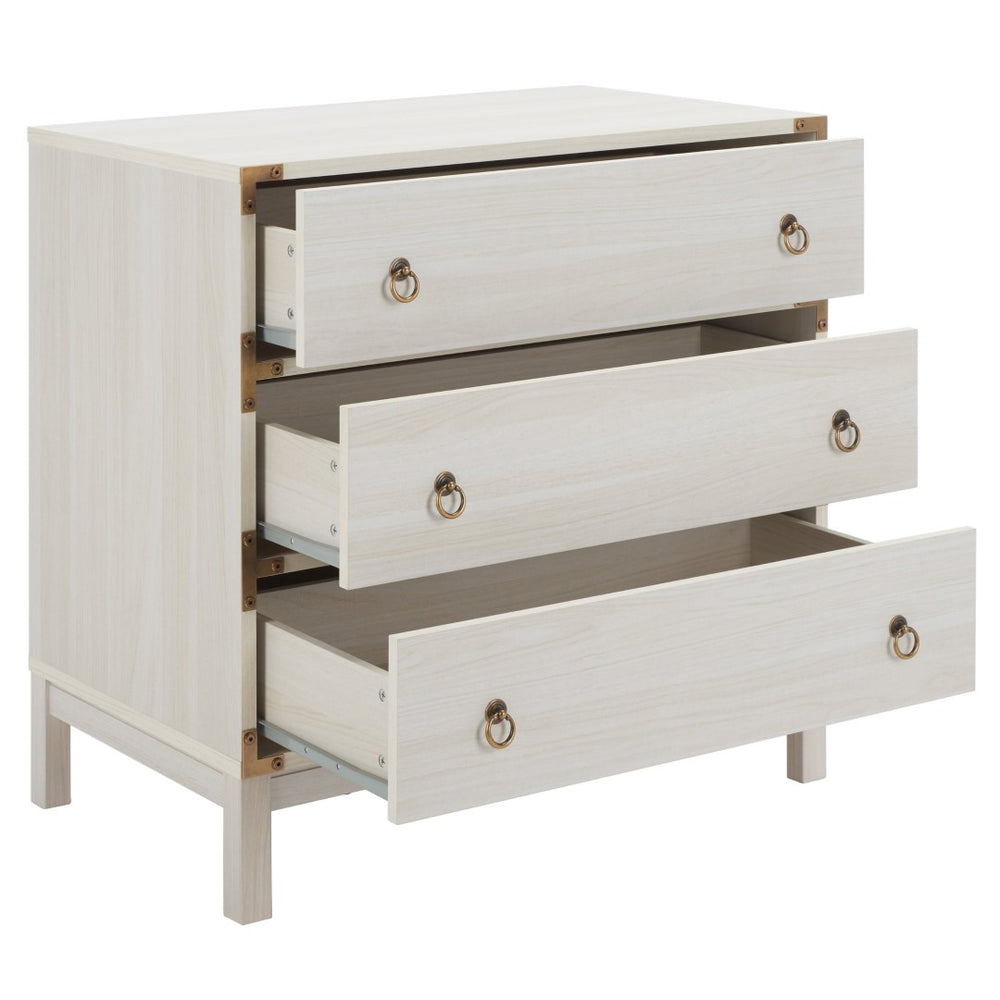 Safavieh Galio Vintage-Inspired Three-Drawer Chest For Elegant Storage In Bedroom, Living Room, Or Entryway Bleached White / Gold CHS9600C