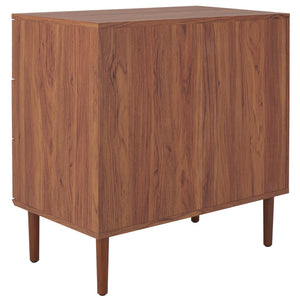 Safavieh Irelia Elegant Three-Drawer Chest With Rattan Mesh And Metal Pulls For Stylish Storage Solutions Walnut CHS9602A
