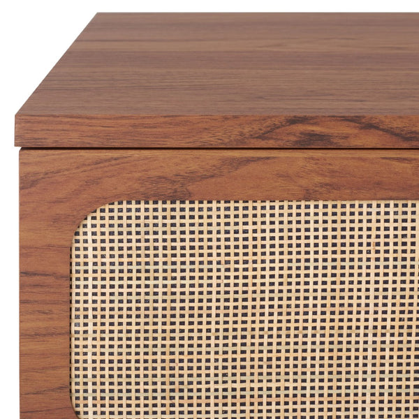 Safavieh Irelia Elegant Three-Drawer Chest With Rattan Mesh And Metal Pulls For Stylish Storage Solutions Walnut CHS9602A