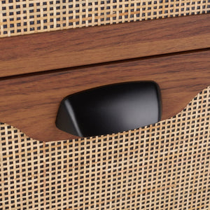 Safavieh Irelia Elegant Three-Drawer Chest With Rattan Mesh And Metal Pulls For Stylish Storage Solutions Walnut CHS9602A