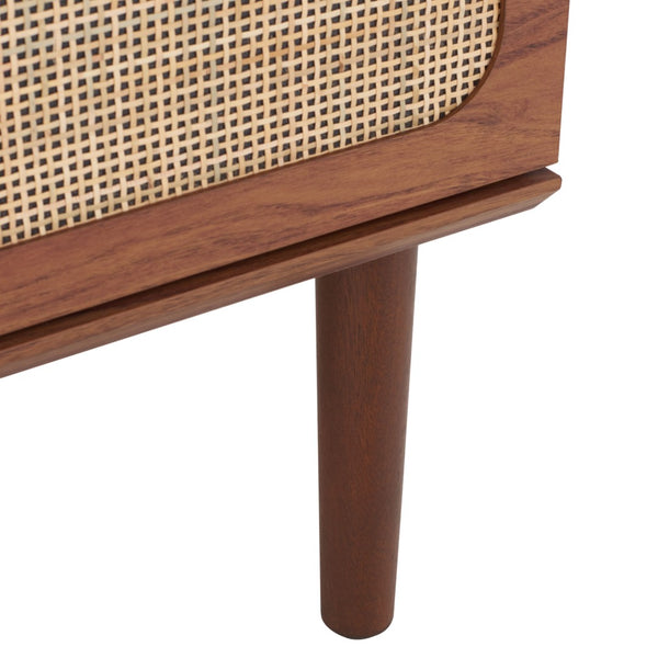 Safavieh Irelia Elegant Three-Drawer Chest With Rattan Mesh And Metal Pulls For Stylish Storage Solutions Walnut CHS9602A