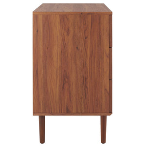 Safavieh Irelia Elegant Three-Drawer Chest With Rattan Mesh And Metal Pulls For Stylish Storage Solutions Walnut CHS9602A