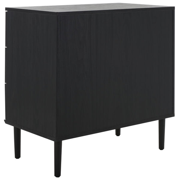 Safavieh Irelia Elegant Three-Drawer Chest With Rattan Mesh And Metal Pulls For Stylish Storage Solutions Black CHS9602B