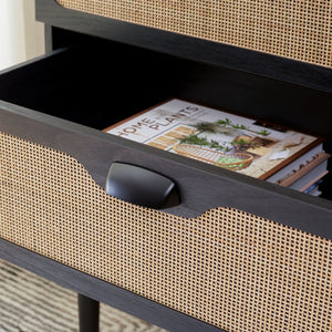 Safavieh Irelia Elegant Three-Drawer Chest With Rattan Mesh And Metal Pulls For Stylish Storage Solutions Black CHS9602B