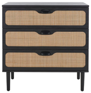 Safavieh Irelia Elegant Three-Drawer Chest With Rattan Mesh And Metal Pulls For Stylish Storage Solutions Black CHS9602B