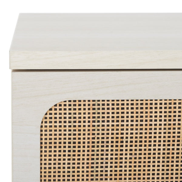 Safavieh Irelia Elegant Three-Drawer Chest With Rattan Mesh And Metal Pulls For Stylish Storage Solutions Bleached White / Natural Rattan / Gold Handle CHS9602C