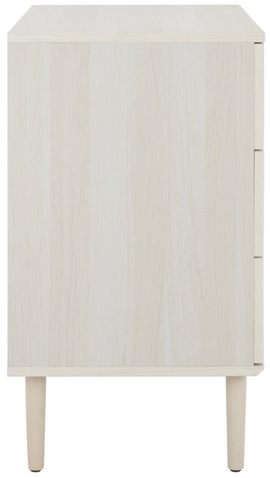 Safavieh Irelia Elegant Three-Drawer Chest With Rattan Mesh And Metal Pulls For Stylish Storage Solutions Bleached White / Natural Rattan / Gold Handle CHS9602C