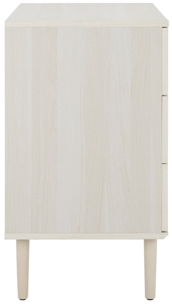 Safavieh Irelia Elegant Three-Drawer Chest With Rattan Mesh And Metal Pulls For Stylish Storage Solutions Bleached White / Natural Rattan / Gold Handle CHS9602C