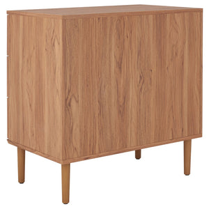 Safavieh Irelia Elegant Three-Drawer Chest With Rattan Mesh And Metal Pulls For Stylish Storage Solutions Oak CHS9602D