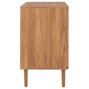 Safavieh Irelia Elegant Three-Drawer Chest With Rattan Mesh And Metal Pulls For Stylish Storage Solutions Oak CHS9602D