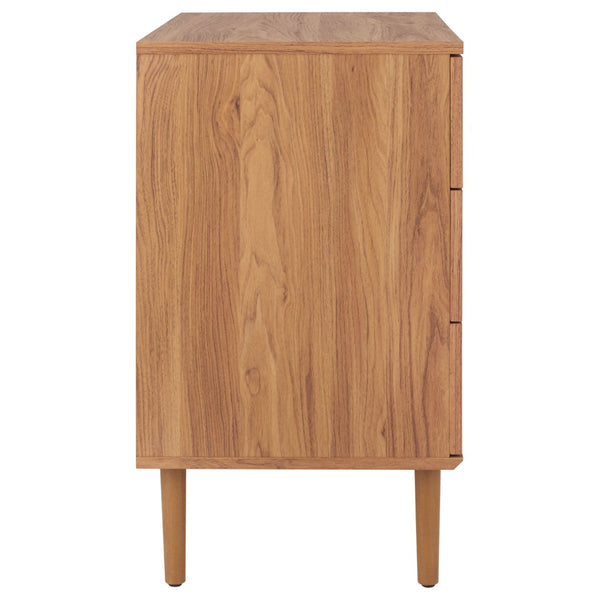 Safavieh Irelia Elegant Three-Drawer Chest With Rattan Mesh And Metal Pulls For Stylish Storage Solutions Oak CHS9602D