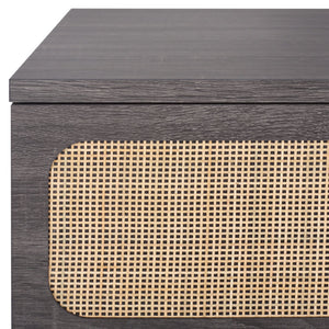 Safavieh Irelia Elegant Three-Drawer Chest With Rattan Mesh And Metal Pulls For Stylish Storage Solutions Distressed Black CHS9602E