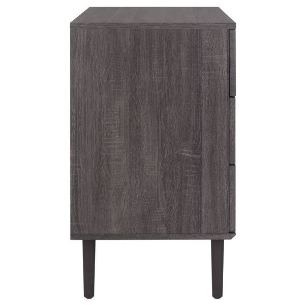 Safavieh Irelia Elegant Three-Drawer Chest With Rattan Mesh And Metal Pulls For Stylish Storage Solutions Distressed Black CHS9602E