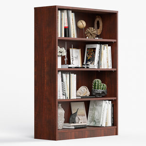4 Shelf Modern Wooden Bookcase 48" Tall Cherry – 4-Tier Freestanding Display, Adjustable Shelves, Waterproof Finish