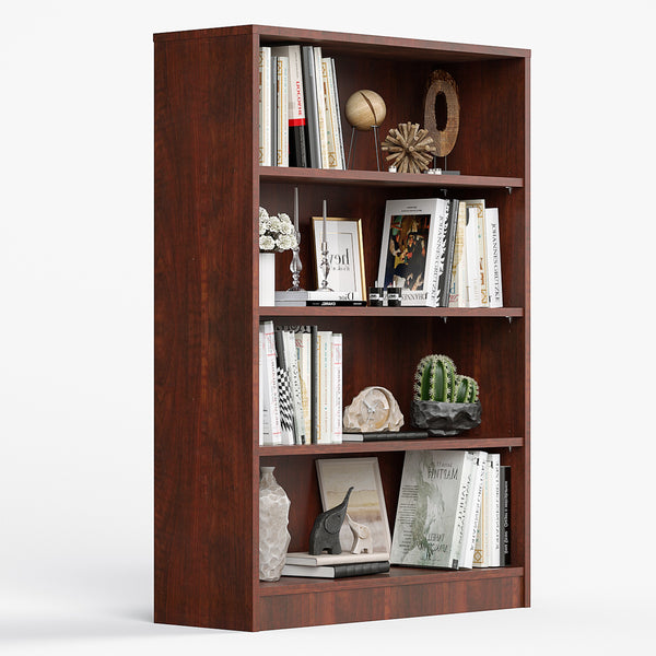 4 Shelf Modern Wooden Bookcase 48" Tall Cherry – 4-Tier Freestanding Display, Adjustable Shelves, Waterproof Finish