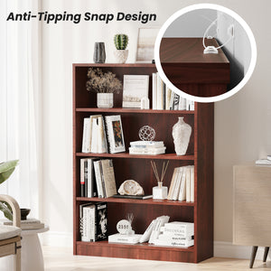 4 Shelf Modern Wooden Bookcase 48" Tall Cherry – 4-Tier Freestanding Display, Adjustable Shelves, Waterproof Finish