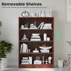 4 Shelf Modern Wooden Bookcase 48" Tall Cherry – 4-Tier Freestanding Display, Adjustable Shelves, Waterproof Finish