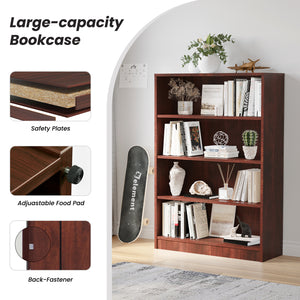 4 Shelf Modern Wooden Bookcase 48" Tall Cherry – 4-Tier Freestanding Display, Adjustable Shelves, Waterproof Finish