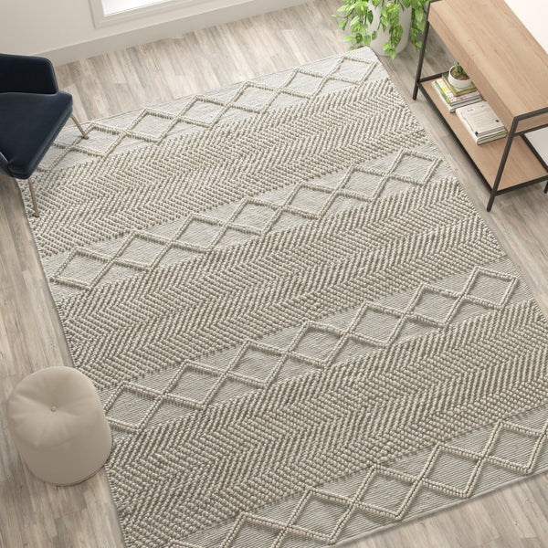 English Elm Melissa 8' x 10' Handwoven Area Rug - Modern Ivory Geometric Design for Comfort & Style in Any Room CI-20-9450A-810-CR-GG