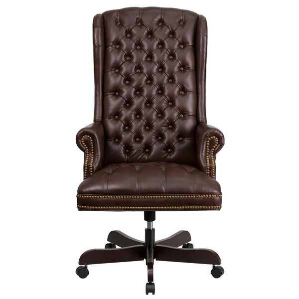 English Elm Turner High Back Executive Swivel Office Chair - Luxurious Tufted Ergonomic Design for Comfort Brown CI-360-BRN-GG