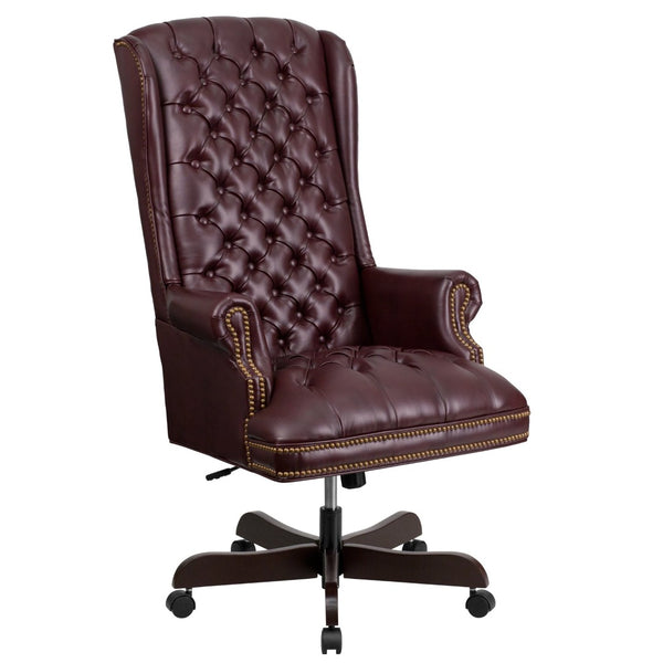English Elm Turner High Back Executive Swivel Office Chair - Luxurious Tufted Ergonomic Design for Comfort Burgundy CI-360-BY-GG
