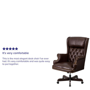 English Elm Ainslie High Back Ergonomic Executive Office Chair - Brown LeatherSoft with Oversized Headrest & Nail Trim CI-J600-BRN-GG