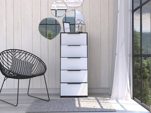 English Elm Kaia 5-Drawer Vertical Dresser in Smokey Oak & White — Narrow 16.26" Depth, Spacious Lightweight Storage, Durable Particleboard, Easy Assembly, TSCA Compliant B07091874