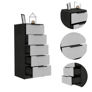 English Elm Kaia 5-Drawer Vertical Dresser in Smokey Oak & White — Slim 16.26" Depth, Spacious Durable Storage B20091874