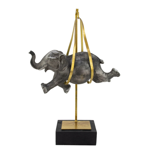 Zeugma Circus Elephant 80332: Elegant Grey And Gold Resin Sculpture - 10" Wide, Stunning Home Décor Piece   Cf1180332
