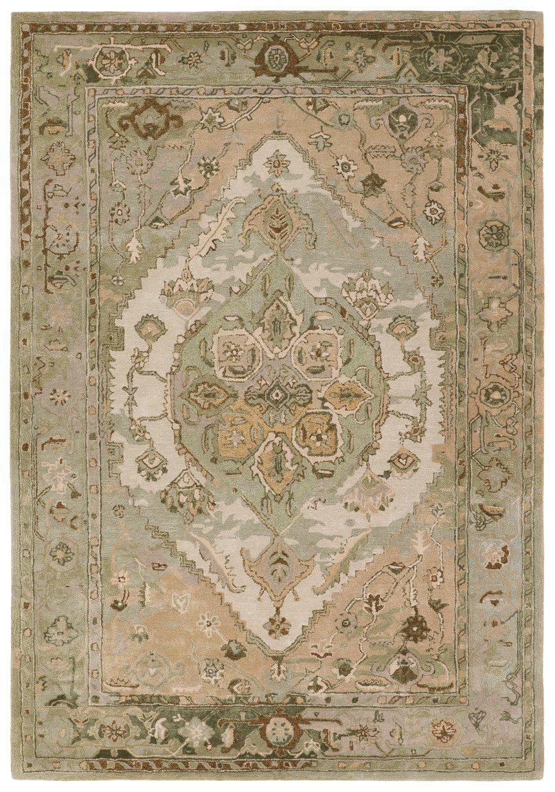 Jaipur Living Citrine Raisa Cit21 Tufted Handmade 60% Wool 40% Viscose Vintage Medallion Indoor Rug Green, Taupe 60% Wool 40% Viscose, 100% Polyester Rug159954