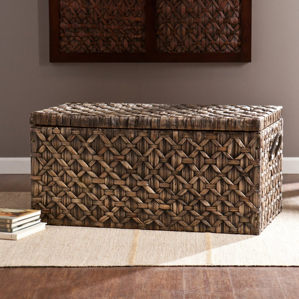 Safavieh Hawridge Handwoven Water Hyacinth Trunk With Rope Handles For Coastal Living Room Storage CK0126