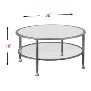 Safavieh Jaymes Round Iron And Tempered Glass Coffee Table With Two Tier Display Shelf SLV CK0740