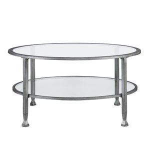 Safavieh Jaymes Round Iron And Tempered Glass Coffee Table With Two Tier Display Shelf SLV CK0740
