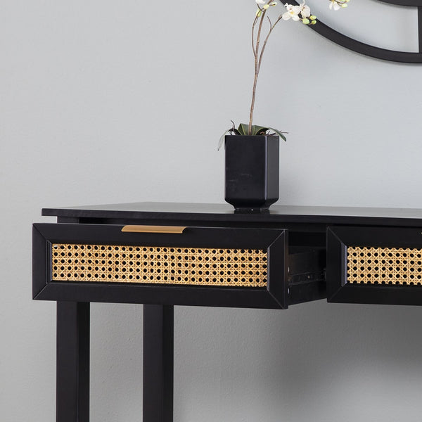 Safavieh Holly Martin Chekshire Black Console Table With Woven Drawers For Entryway Storage CK1003003