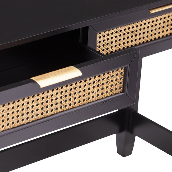 Safavieh Holly Martin Chekshire Black Console Table With Woven Drawers For Entryway Storage CK1003003