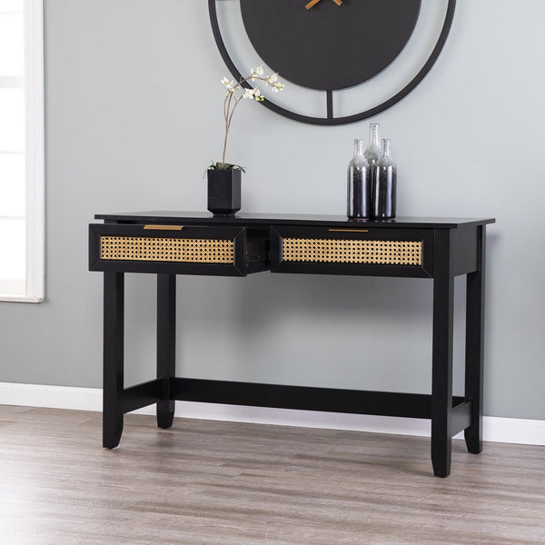 Safavieh Holly Martin Chekshire Black Console Table With Woven Drawers For Entryway Storage CK1003003