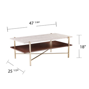 Safavieh Ardmillan Faux Marble Top Coffee Table With Open Shelf And Iron Legs For Living Room BRASS CK1004900