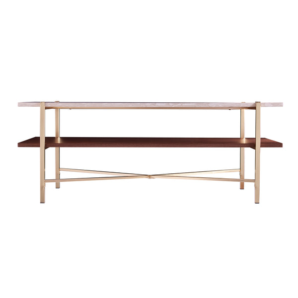 Safavieh Ardmillan Faux Marble Top Coffee Table With Open Shelf And Iron Legs For Living Room BRASS CK1004900