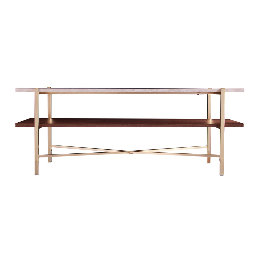 Safavieh Ardmillan Faux Marble Top Coffee Table With Open Shelf And Iron Legs For Living Room BRASS CK1004900